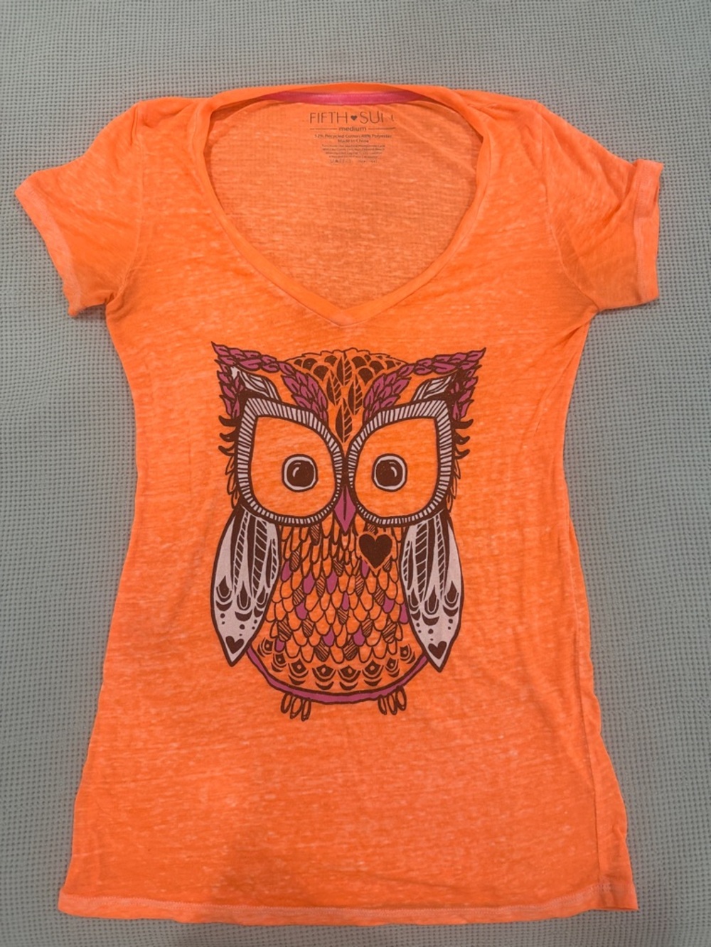Fifth Sun Orange Owl V-Neck Graphic Tee
